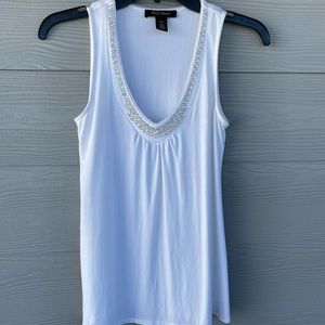 White House Black Market sleeveless white top with silver beading